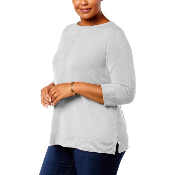 Karen Scott Pointelle Heathered Pullover Sweater-1X - Picture 1 of 2